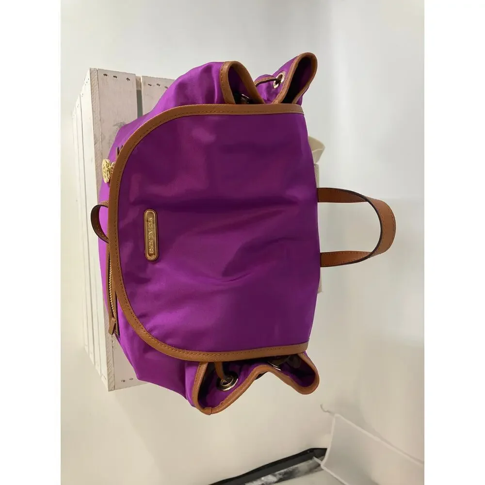 MICHAEL KORS, LARGE PURPLE, BROWN NYLON LOCK CHARM BACKPACK